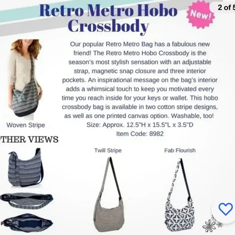 Women's Thirty-One Retro Metro Navy Striped Hobo Cross Body Bag